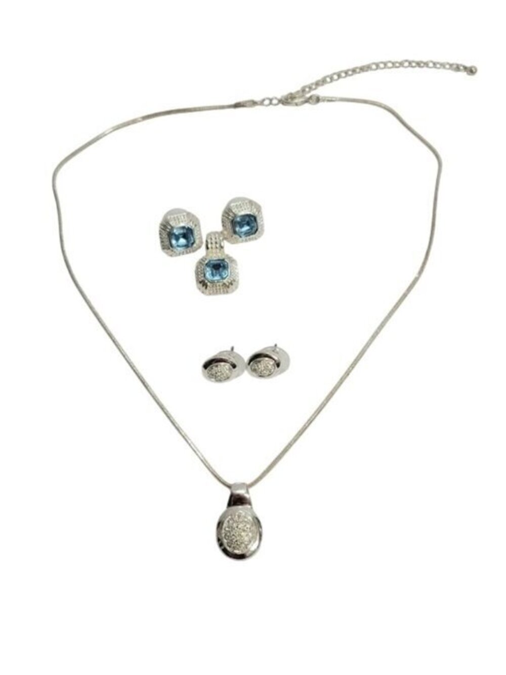 Blue Crystal Silver-Tone Vintage Necklace Set